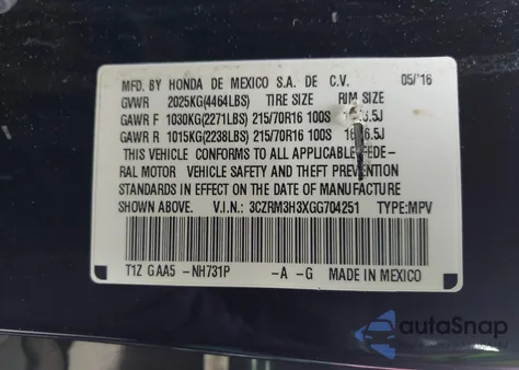 2016 Honda Cr-V Lx z USA, uszkodzony, nr VIN 3CZRM3H3XGG704251